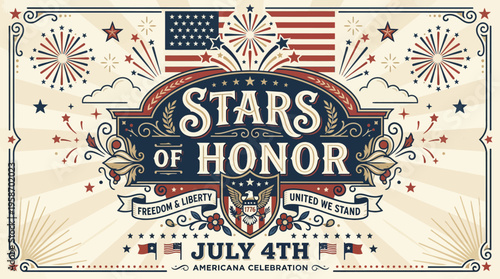 Celebration of Independence Day with patriotic symbolisms and festive decorations honoring national pride and freedom on July 4th