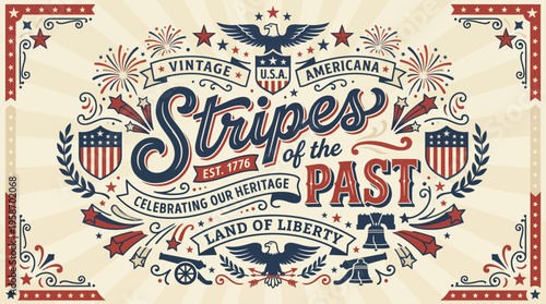 Vintage American patriotic emblem celebrating heritage and liberty with symbols of freedom