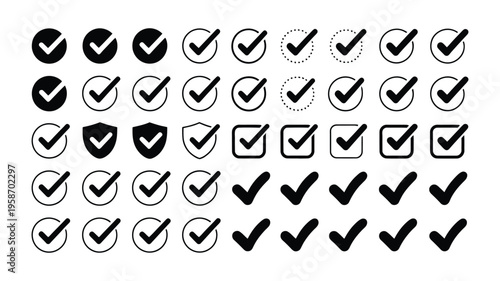Ok vector icon set, check mark illustration sign collection, yes symbol, approved logo icons for confirmation, verification, and task completion, vector illustration isolated on a white background.