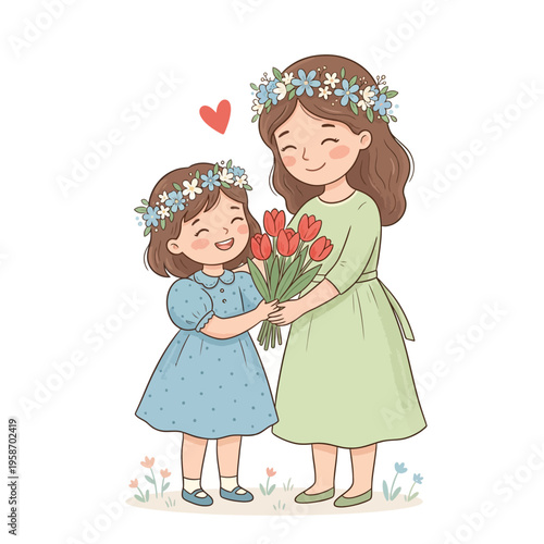 Mother and Daughter Flower Crown Moment