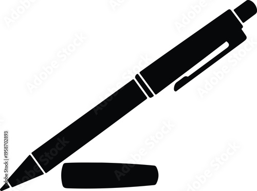 Silhouette professional retractable ballpoint pen office supply tool icon vector illustration