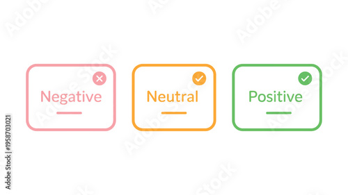 Positive and negative neutral label banner button with check mark icon sign, set of tick, cross, and checkbox symbols representing approval, denial, and neutral status for apps, websites, and digital