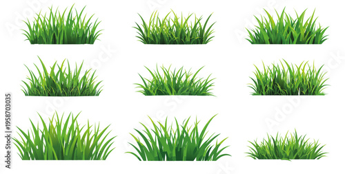 set of green grass vector graphic design on transparent background