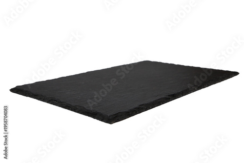 Black rectangular stone decorative plate. Isolated on white.