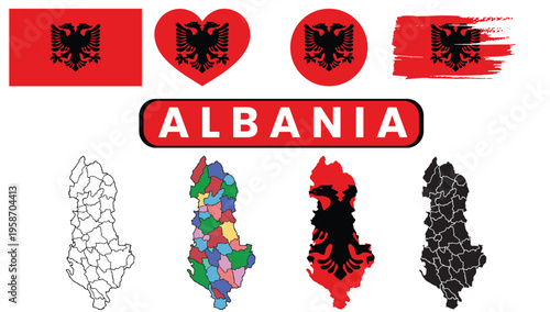 Albania flag and emblem variationsAlbania flag and emblem variations
