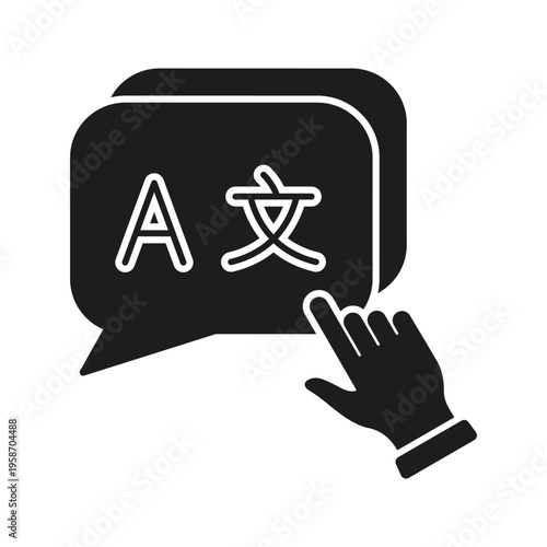 Language Translation Selection Solid Icon. Multilingual Communication And Language Switching Silhouette Symbol. Global Interaction And Translation Services. Isolated Vector Illustration
