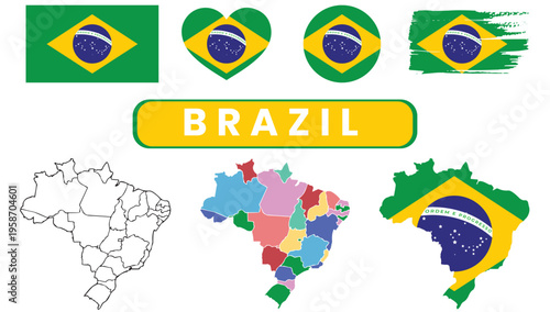 Brazilian flag and map illustrationsBrazilian flag and map illustrations