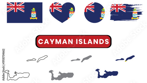 Tableau sur toile Cayman islands flag and map illustrations with various symbolsCayman islands fla