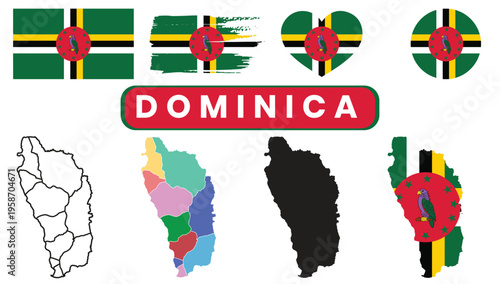 Collection of dominica flag and map illustrationsCollection of dominica flag and map illustrations