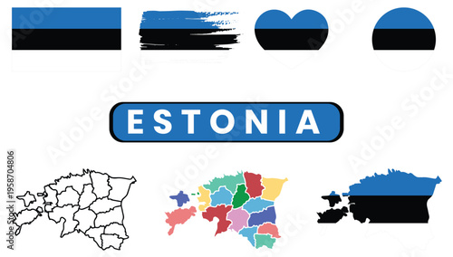 Estonia flag and map illustrationsEstonia flag and map illustrations