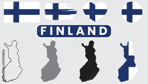 Finland flag and map variantsFinland flag and map variants
