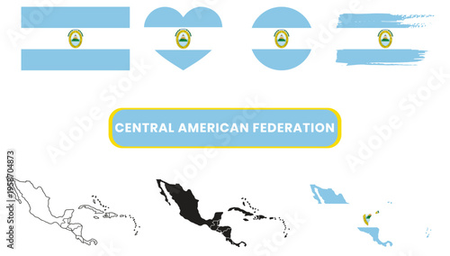 Flags of central american nations with map and federation graphic illustrationFlags of central american nations with map and federation graphic illustration