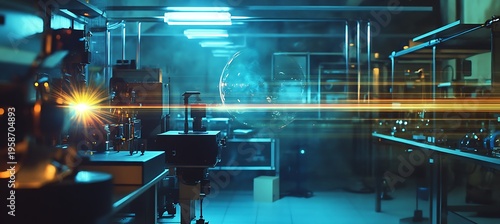 Laser technology in a modern laboratory setting with a bright beam of light