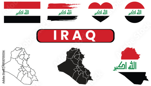 Iraq flag and map collage with arabic scriptIraq flag and map collage with arabic script