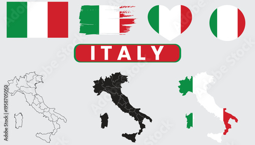 Italy flag and map illustrationsItaly flag and map illustrations