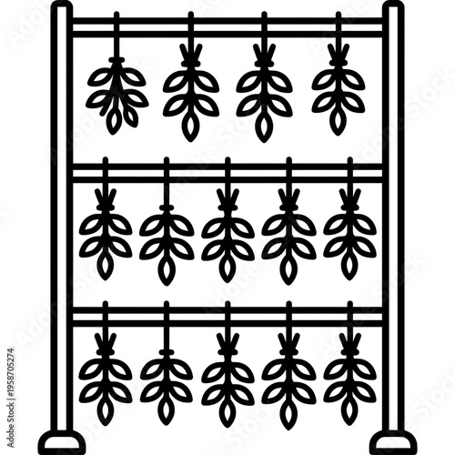 Minimalistic tiered herb drying rack outline icon