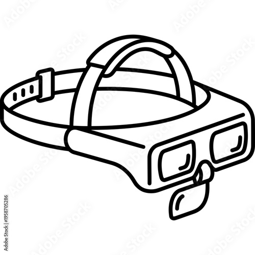Minimalistic head-mounted magnifier visor outline icon