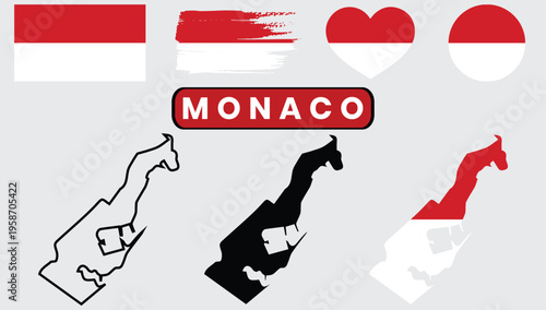 Monaco flag and map illustrationsMonaco flag and map illustrations