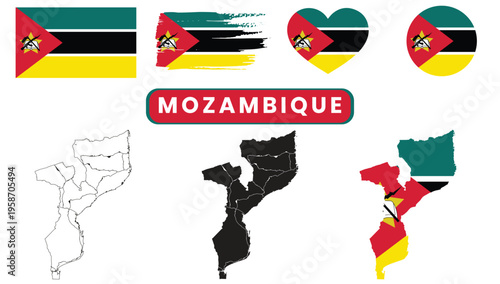 Mozambique flag and map variantsMozambique flag and map variants