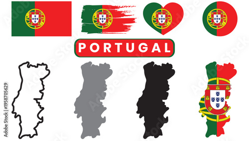 Portugal flag and map icons setPortugal flag and map icons set