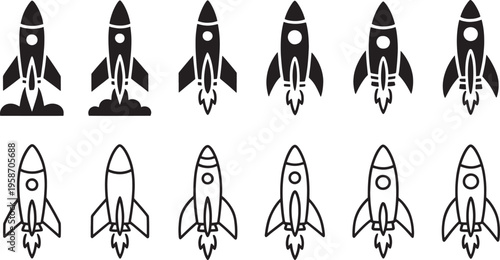 Black and white of rockets space launch vehicles