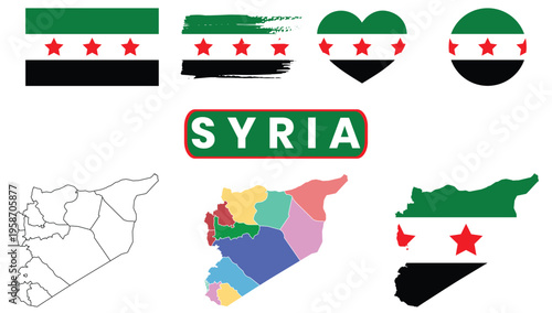 Syrian arab republic flag and map illustrationsSyrian arab republic flag and map illustrations