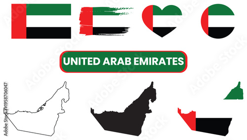 United arab emirates flag and map illustrationsUnited arab emirates flag and map illustrations