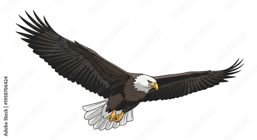 Fototapeta premium Bald eagle in flight with outstretched wings.
