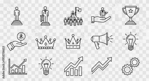 Collection of business and success icons representing achievement and growth.