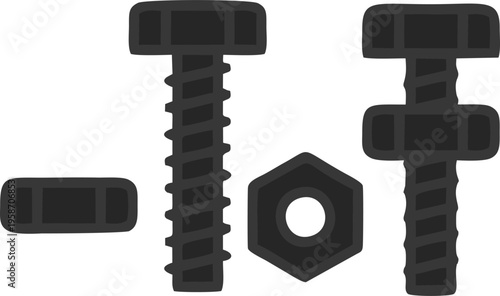 Metal Bolts and Hex Nut Fastener Hardware Set