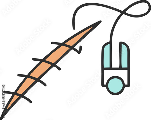 Medical Suture Needle and Stitched Wound Illustration