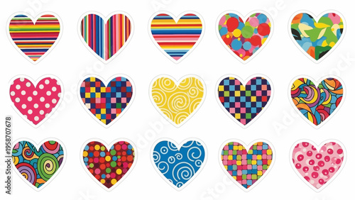 Colorful patterned hearts collection for valentines day graphic design