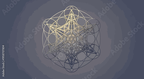 Metatron's Cube inspired sacred geometry with intricate lines and circles on a mystical gradient background, spiritual concept