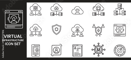 Virtual Infrastructure and IT Security Cloud Network Icon Set