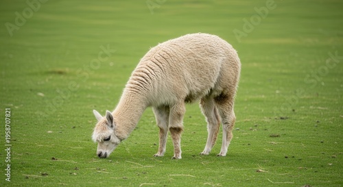 Serene Alpaca Grazing in a Lush Green Meadow for Sustainable Farming