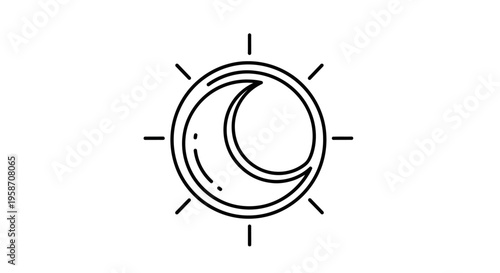 Sun and Moon Outline Icon Vector. Celestial Balance Line Art Illustration. Day and Night Minimalist Graphic Symbol