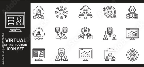 Virtual Infrastructure and Cloud Server Network Management Icon Set