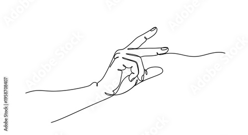 Elegant continuous line art drawing of a human hand, minimalist illustration style, holding an invisible thread or delicate gesture.