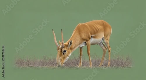 Serene Antelope Grazing in Natural Green Meadow Landscape