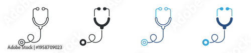 Stethoscope medical tool icon set. Healthcare equipment, doctor instrument and diagnosis concept. Vector illustration.