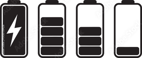 Four battery with different charge levels symbol energy