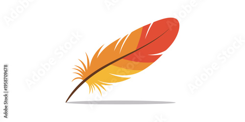 Scarlet macaw feather cartoon vector isolated illustration, vibrant red, blue, and yellow feather from a tropical macaw bird, playful and decorative vector for educational, artistic