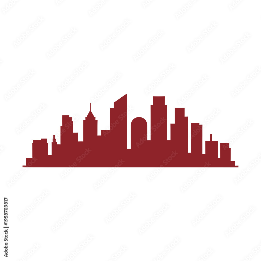 Fototapeta premium City skyline silhouette in maroon color