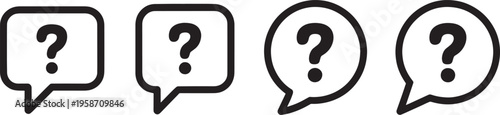 Four speech bubbles with question marks symbols communication query