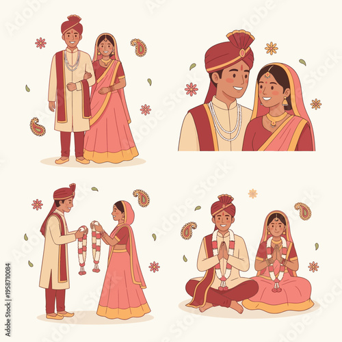 Indian wedding couple in traditional attire celebrating