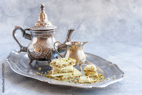 Dubai chocolate with pistachio cream and pistachios