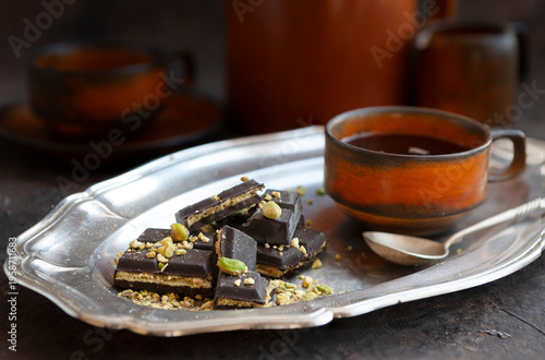 Dubai chocolate with pistachio cream and pistachios