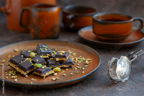 Dubai chocolate with pistachio cream and pistachios