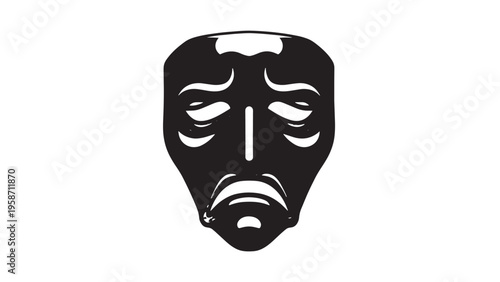 Black and White Artistic Mask Illustration with Expressive Features.