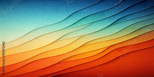 Abstract colorful wavy background vector illustration with blue orange rainbow curves and textured artistic design